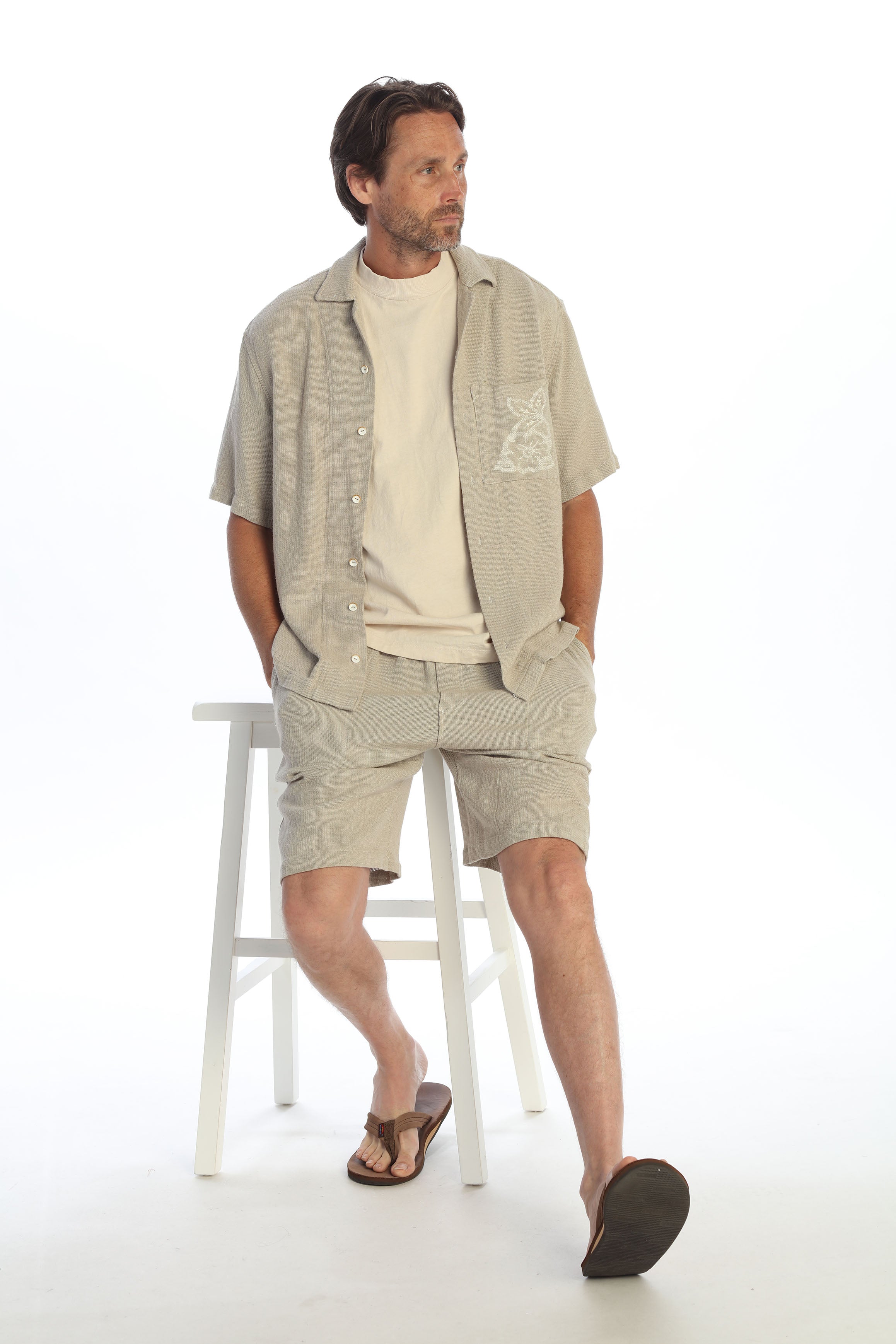 Jacob's Garment washed Basket weave Linen Camp shirt