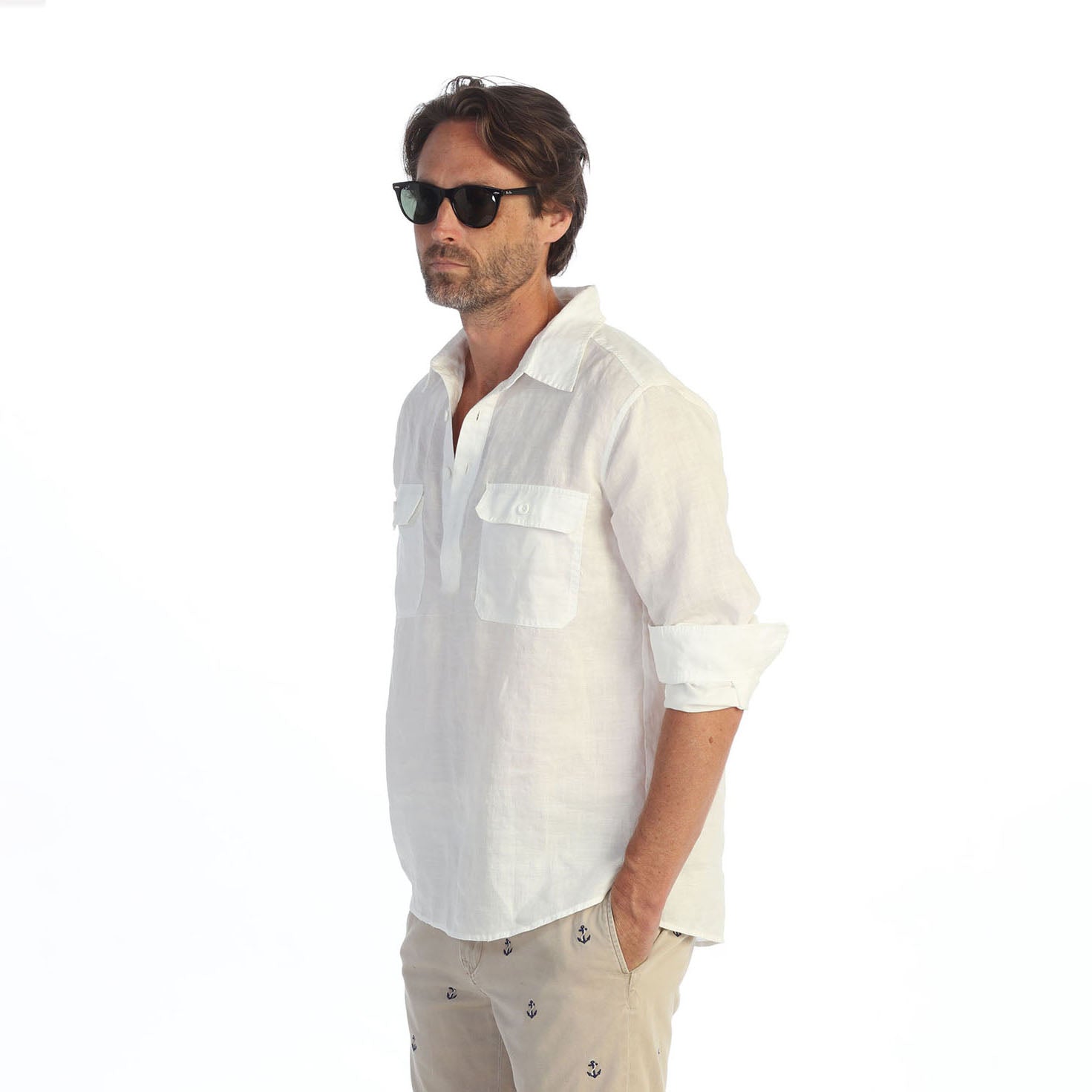 Rae's Garment washed Fine Linen shirts Undyed White