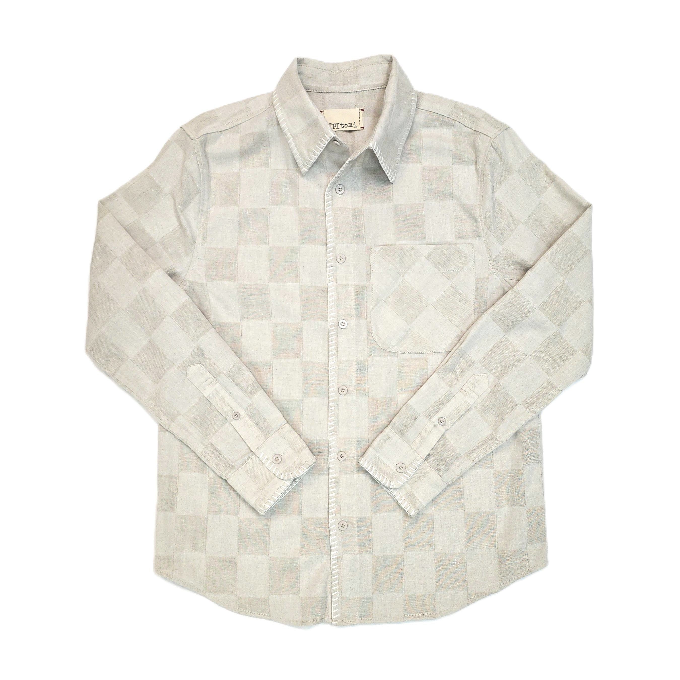 Ezra's washed Patchwork blanket stitches detailed shirt Oatmeal