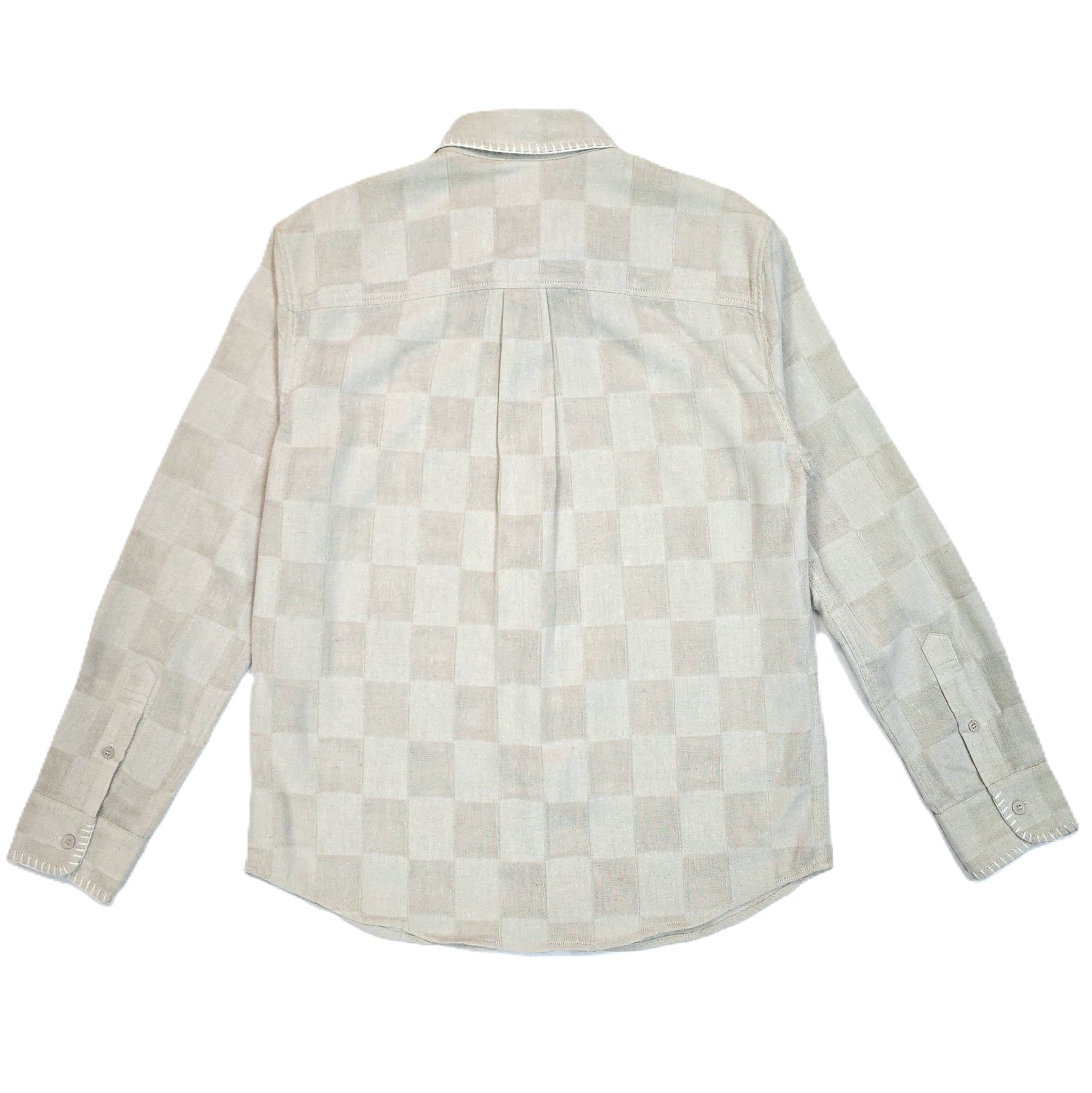 Ezra's washed Patchwork blanket stitches detailed shirt Oatmeal