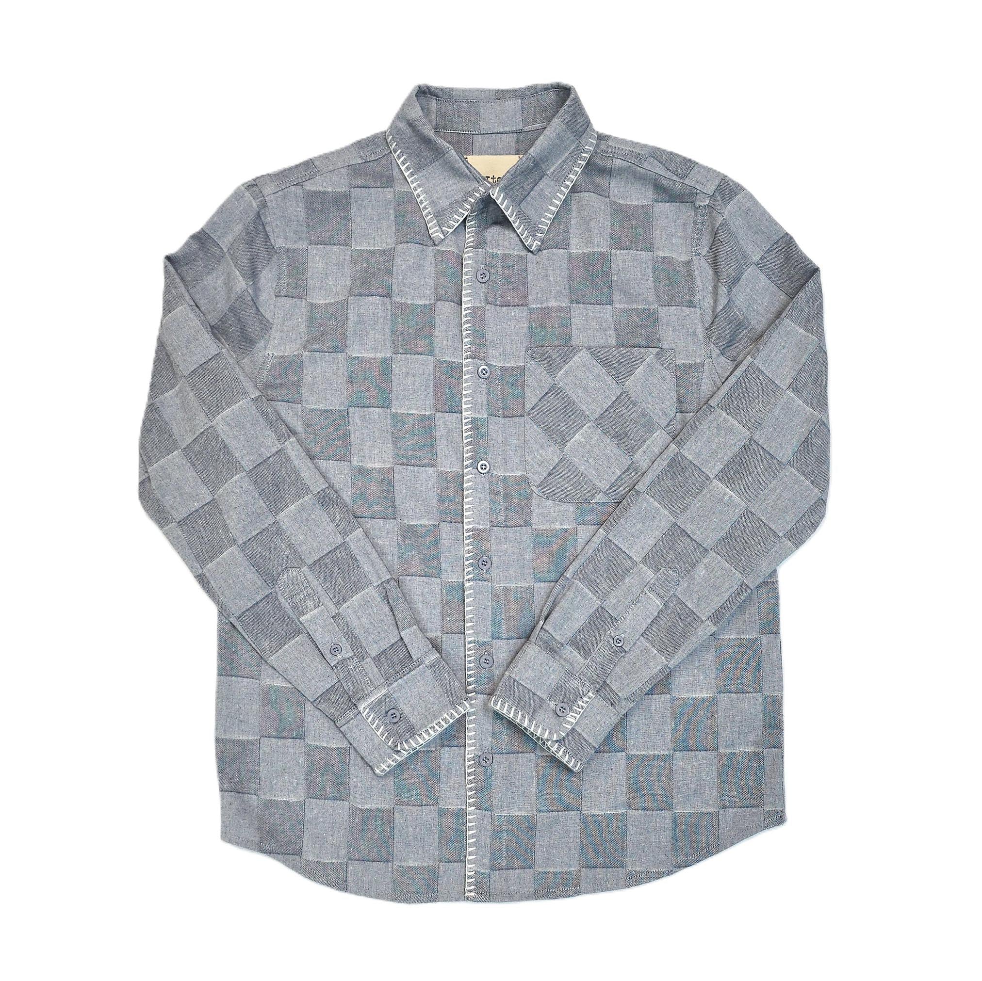 Ezra's washed Patchwork blanket stitches detailed shirt Denim
