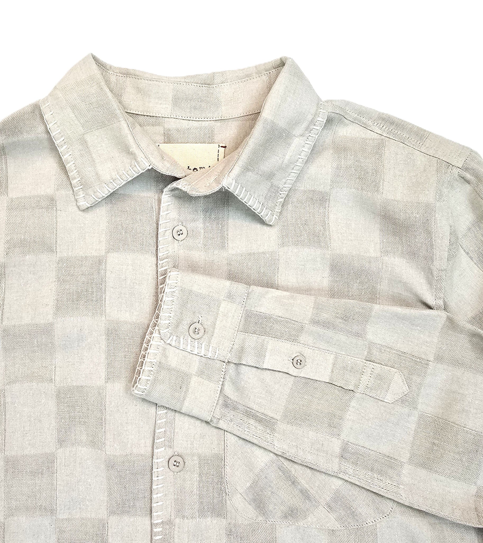 Ezra's washed Patchwork blanket stitches detailed shirt Oatmeal