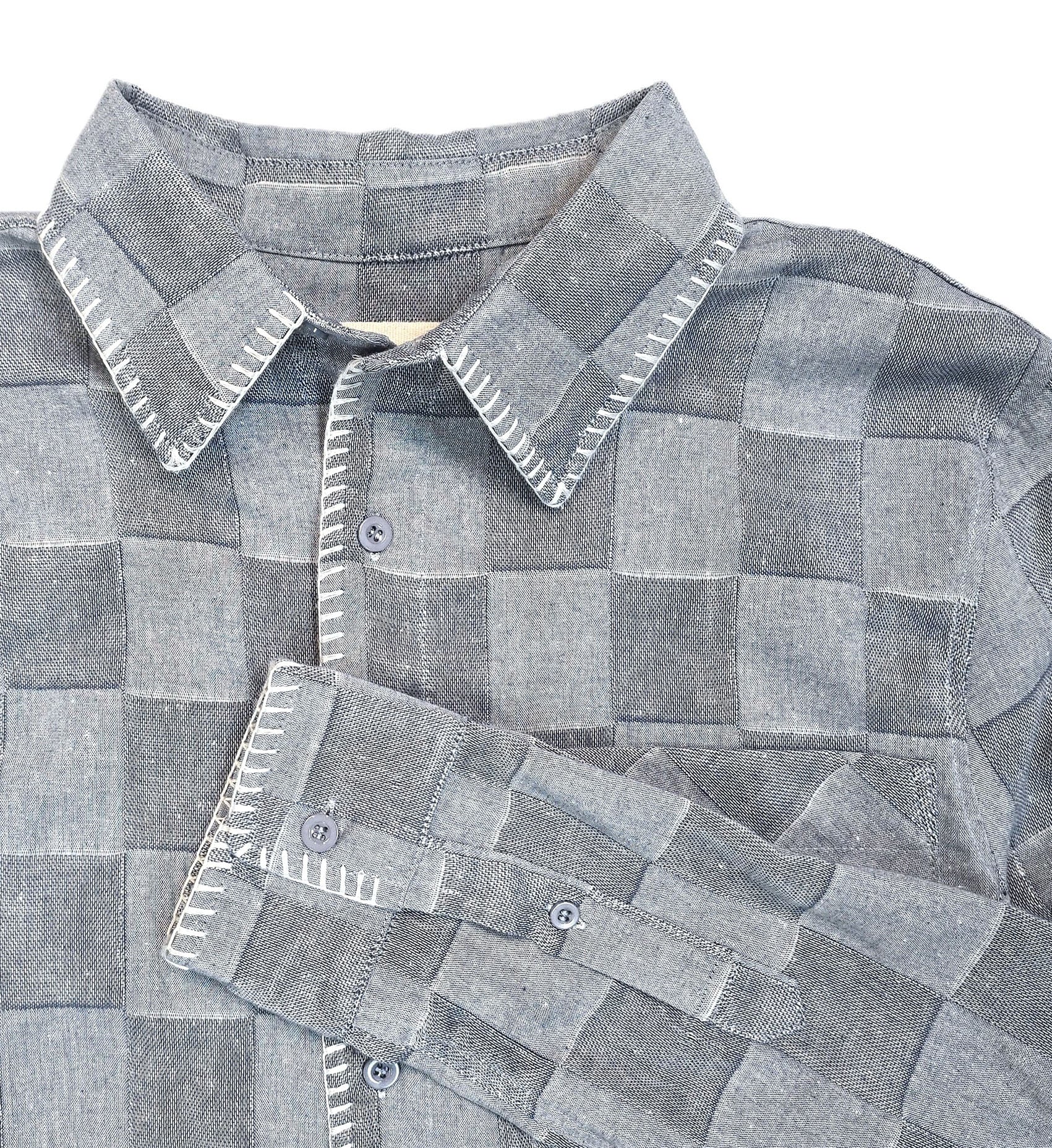 Ezra's washed Patchwork blanket stitches detailed shirt Denim