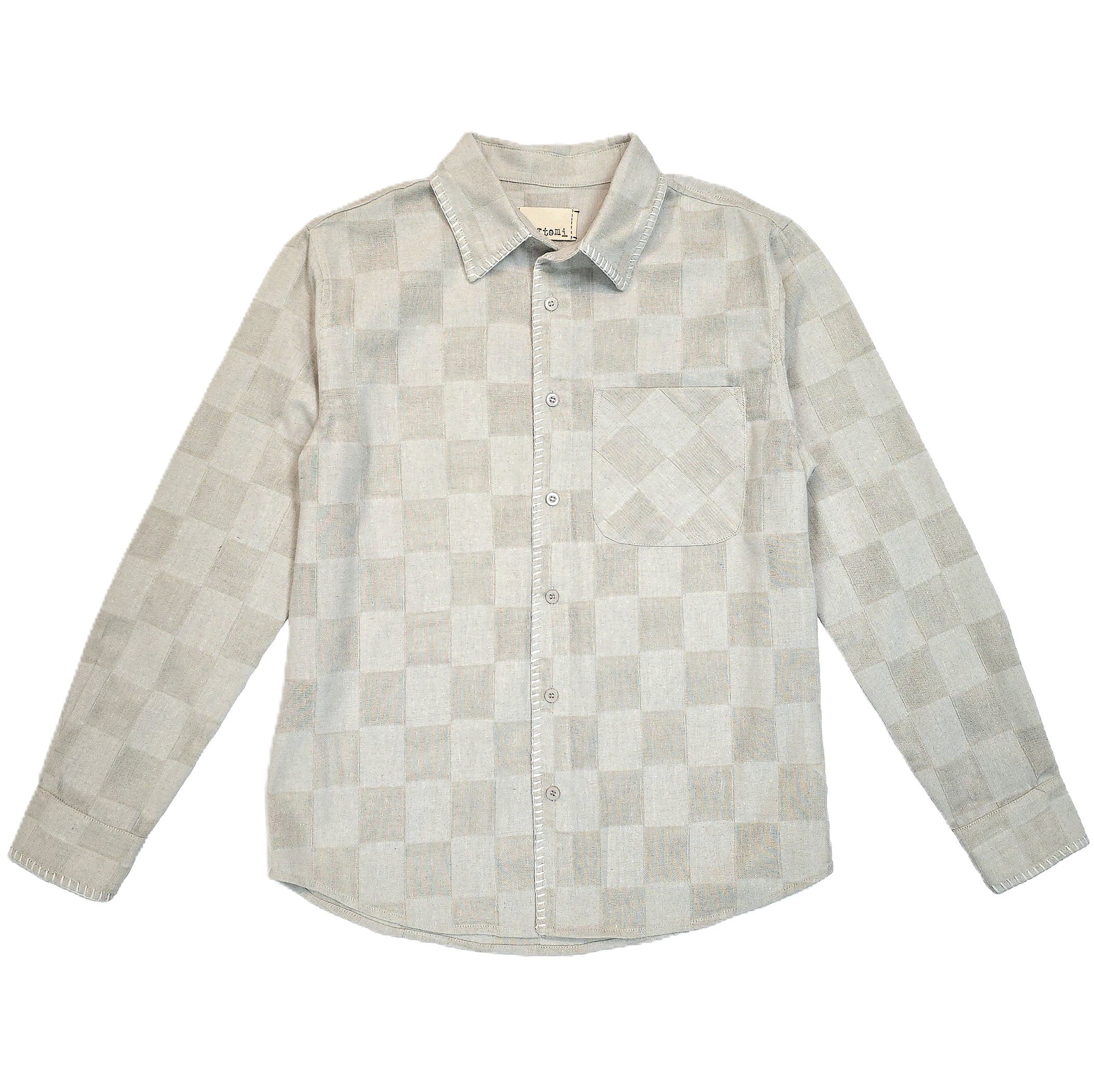 Ezra's washed Patchwork blanket stitches detailed shirt Oatmeal