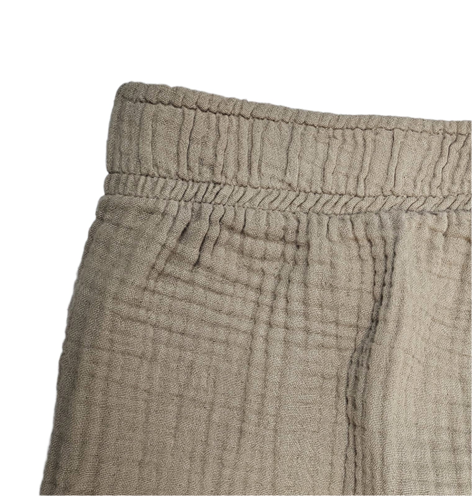 Jeremy's elastic waist band raw edge detailed triple gauze Pants Taupe color