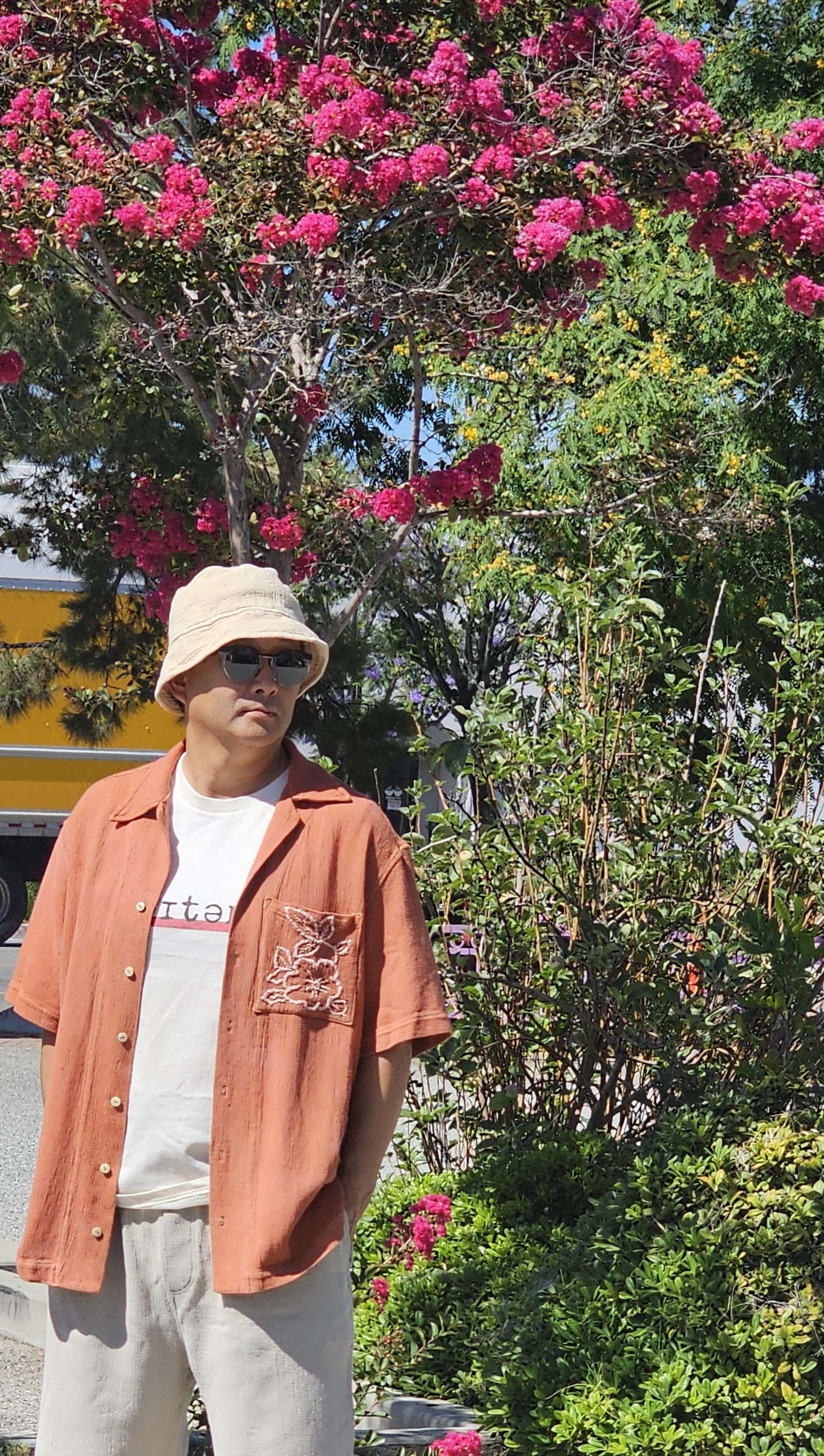 Jacob's Madder root natural dyed Basket weave Linen Camp shirt