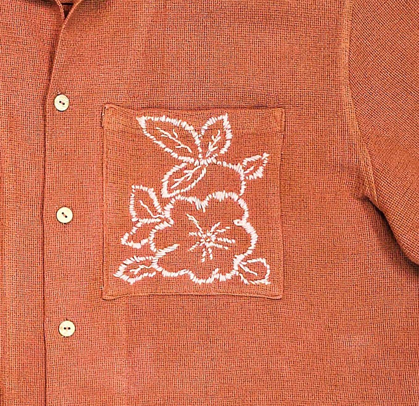 Jacob's Madder root natural dyed Basket weave Linen Camp shirt